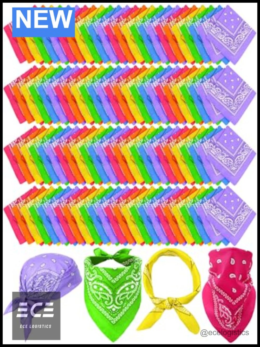 Paisley Bandana 24 Pc Bulk Set Polyester Headscarves for Western 80s Party